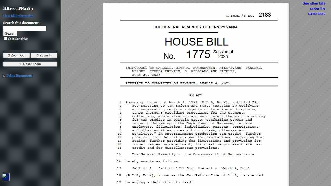 2025-2026 Regular Session HB 1775 PN 2183 Bill Text (HTM)